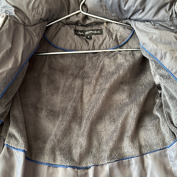 EUC Via Spiga Gray Puffer Coat Jacket Girls Sz S Hooded Faux Fur Fleece - Picture 14 of 16